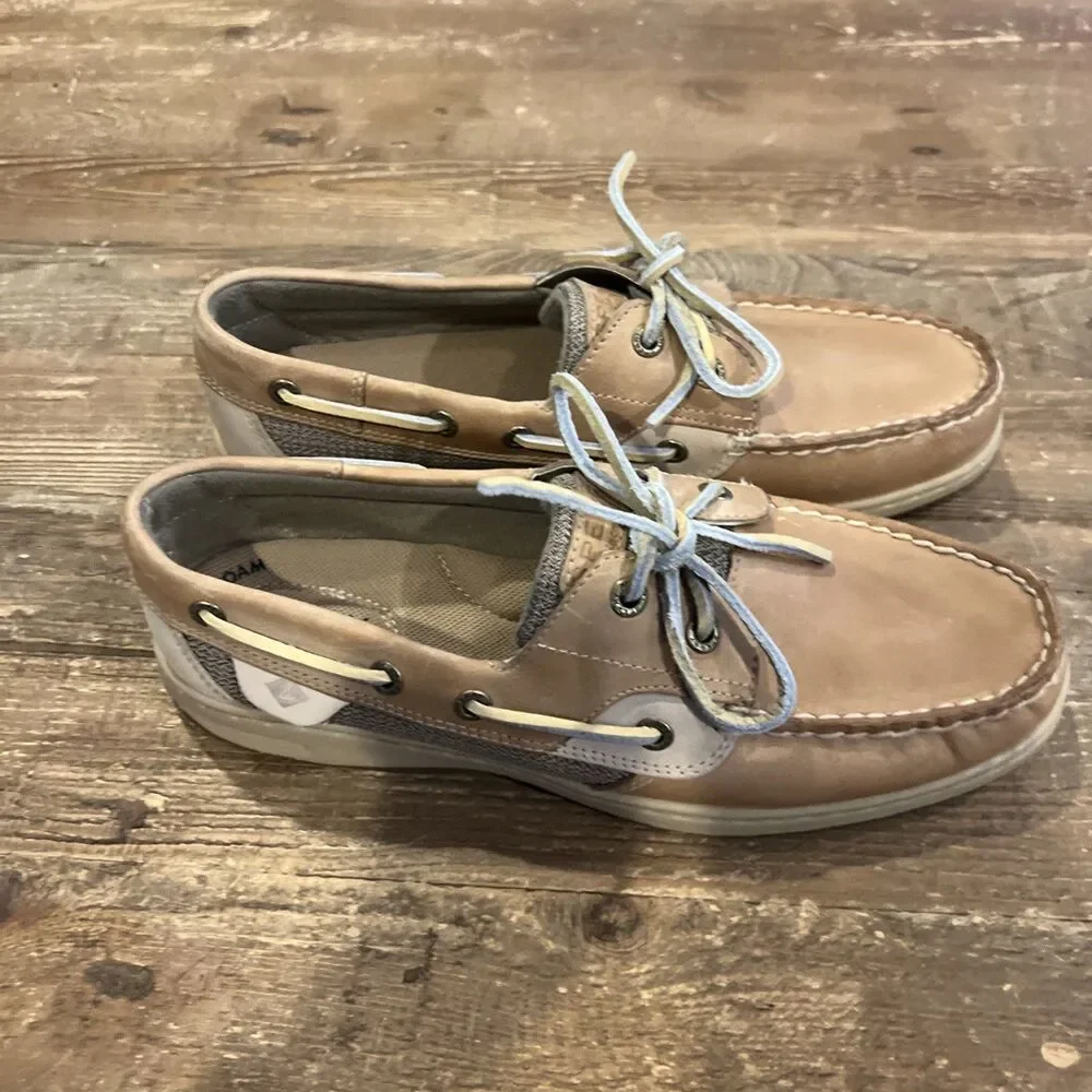 New Sperry Top Sider Bluefish 2 Eye Boat Shoes Linen Oat Womens Sz 8.5 W 9276619